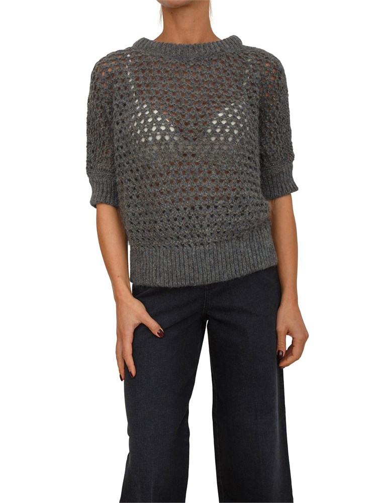 Maglia Malfi Nenette in punto rete grigia con inserti lurex