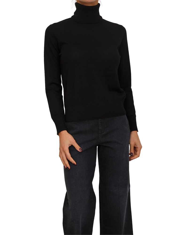 Maglia donna a collo alto Mita Nenette in lana merino nera