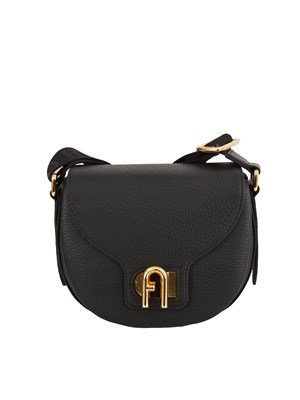 Borsa a tracolla Furla Lotus in pelle martellata nera in DONNA