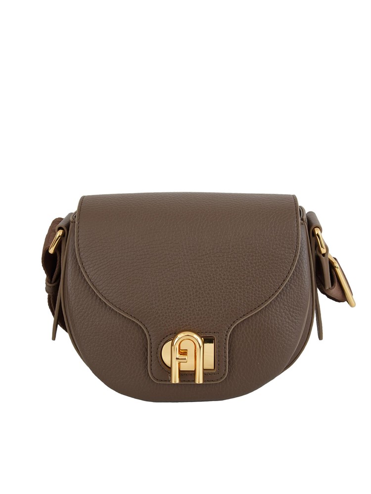 Borsa a tracolla Furla Lotus in pelle martellata marrone