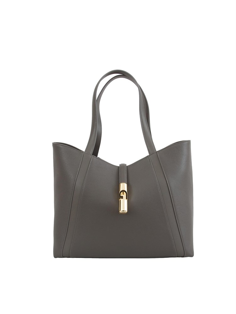 Borsa shopping Furla Goccia L in pelle grigia