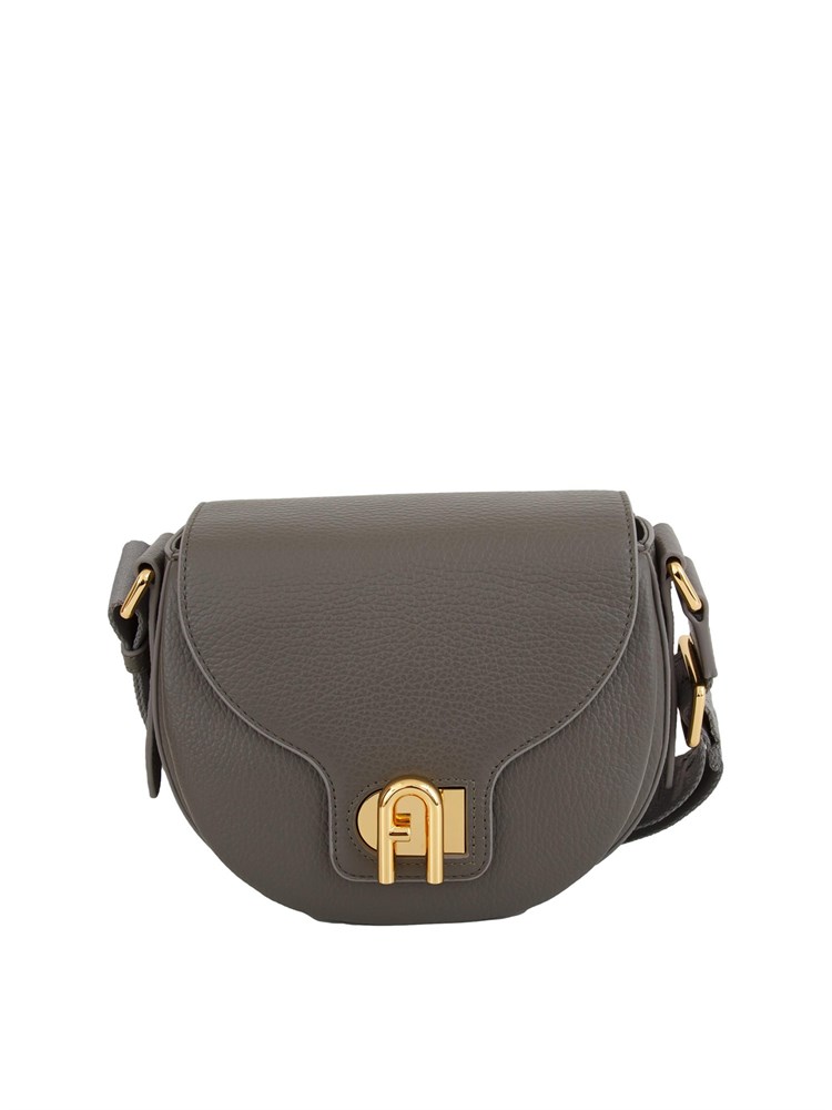 Borsa a tracolla Furla Lotus in pelle martellata grigia