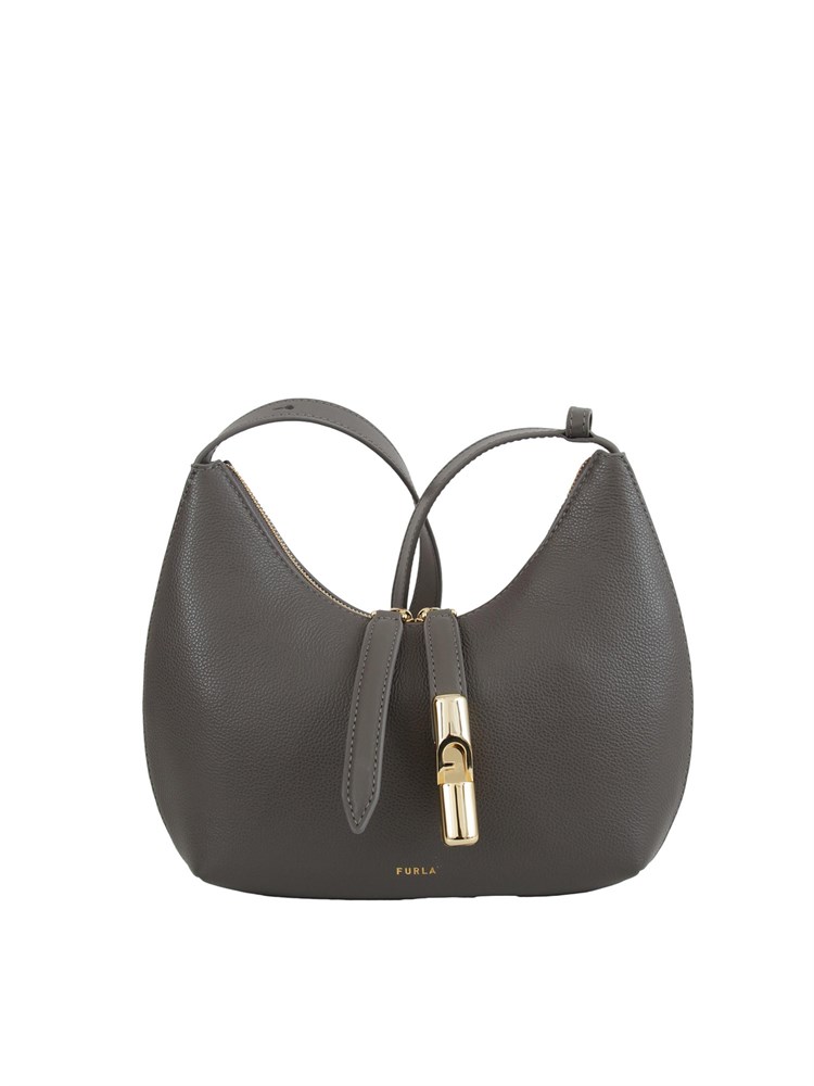 Borsa a spalla Furla Goccia S in pelle grigia