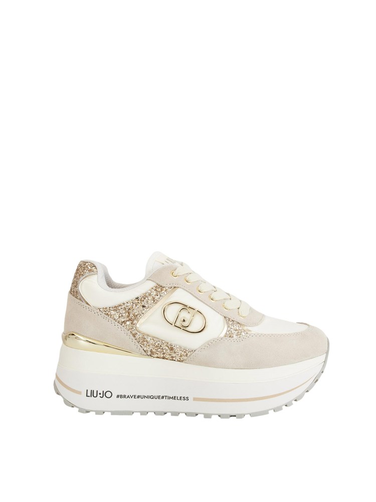 Sneakers Liu Jo donna in glitter e nylon con inserti suede bianco e beige
