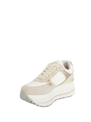 Sneakers Liu Jo donna in glitter e nylon con inserti suede bianco e beige in DONNA