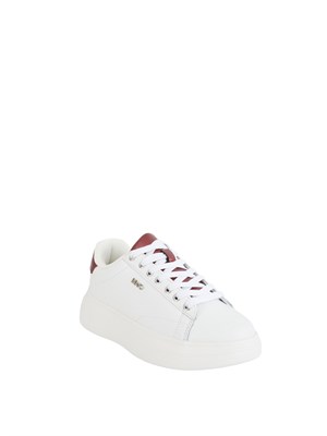 Sneakers Liu Jo donna in pelle bottalata bianca con inserti laminati bordeaux in DONNA