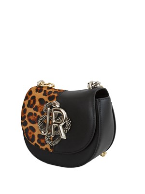 Borsa John Richmond in pelle nera e cavallino leopard in UOMO