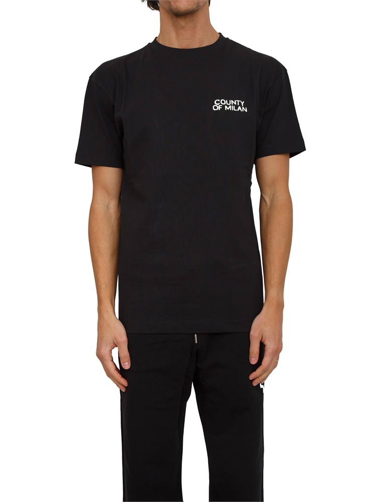 T-shirt uomo County of Milan in cotone nero con stampa dietro