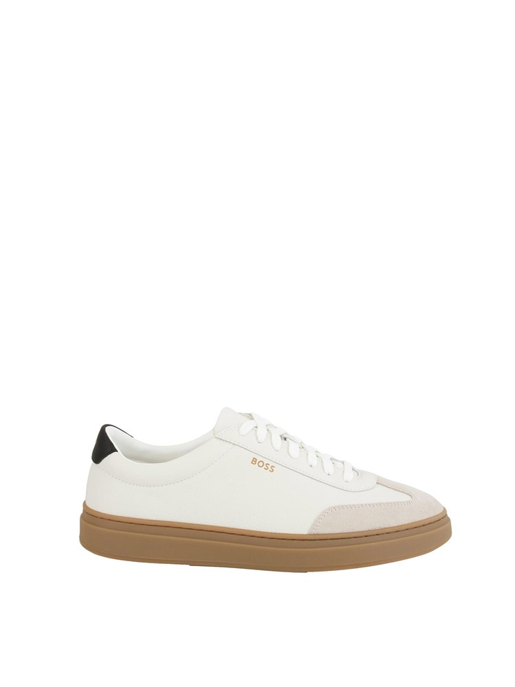 Sneakers Kierann Boss uomo in pelle martellata bianca