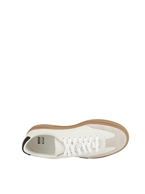 Sneakers Kierann Boss uomo in pelle martellata bianca in UOMO