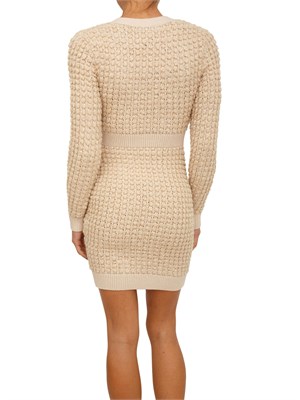 Abito Elisabetta Franchi in maglia bouclÉ beige con paillettes in DONNA