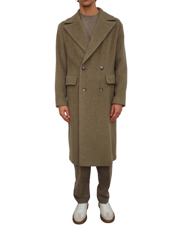 Cappotto doppiopetto Boss uomo in alpaca e lana verde spigato