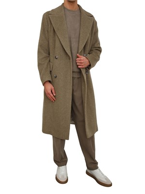 Cappotto doppiopetto Boss uomo in alpaca e lana verde spigato in UOMO