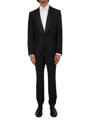 Abito smoking Boss uomo in lana e mohair nero con inserti in seta in UOMO