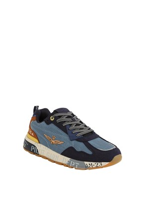 sneaker uomo Aeronautica Militare in ecopelle blu denim in UOMO