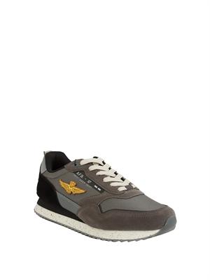 Sneakers uomo Aeronautica Militare in tessuto tecnico grigio e inserti suede in UOMO