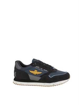 Sneakers uomo Aeronautica Militare in tessuto tecnico blu con inserti suede in UOMO