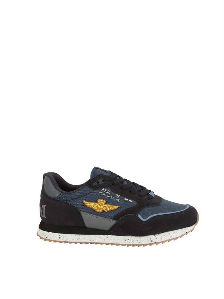 Sneakers uomo Aeronautica Militare in tessuto tecnico blu con inserti suede