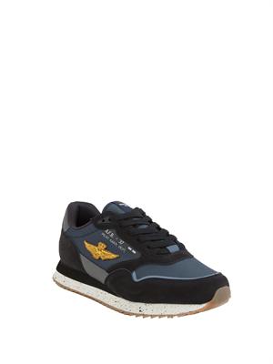 Sneakers uomo Aeronautica Militare in tessuto tecnico blu con inserti suede in UOMO