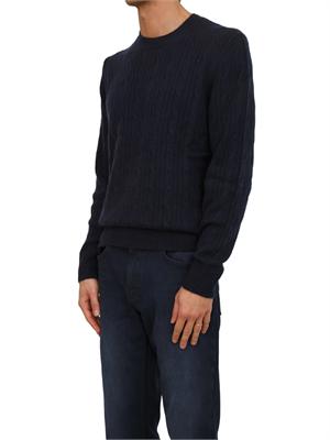 Maglia Boss uomo a trecce in cashmere e lana blu in UOMO