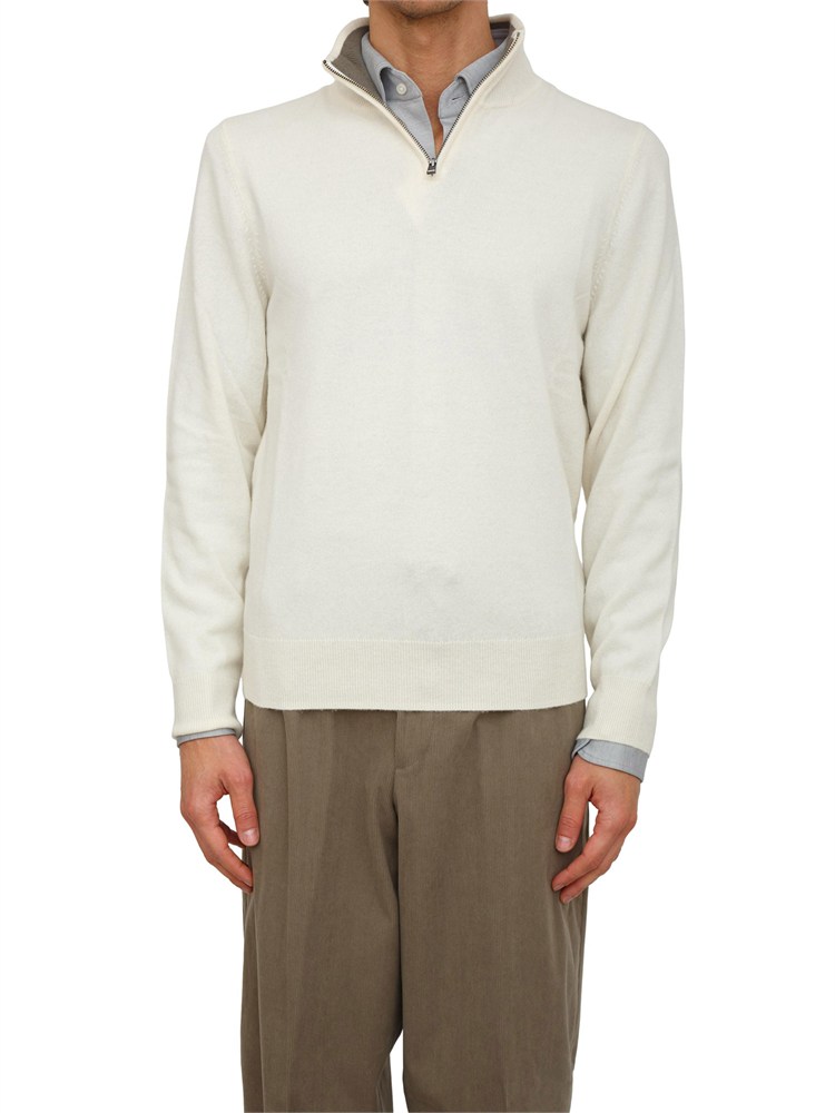 Maglia Boss uomo mezza zip in cashmere e lana bianco