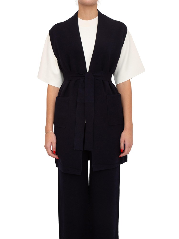 Gilet donna Abete Max Mara in viscosa punto tessuto blu