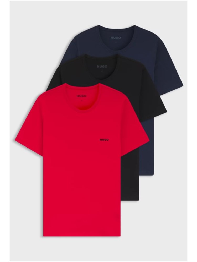 BOSS Set tre t-shirt uomo Hugo in cotone rosso, nero, blu
