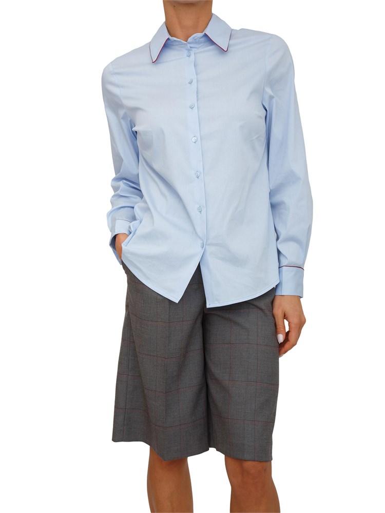 Camicia donna Evole di Kocca in cotone azzurro e profili bordeaux