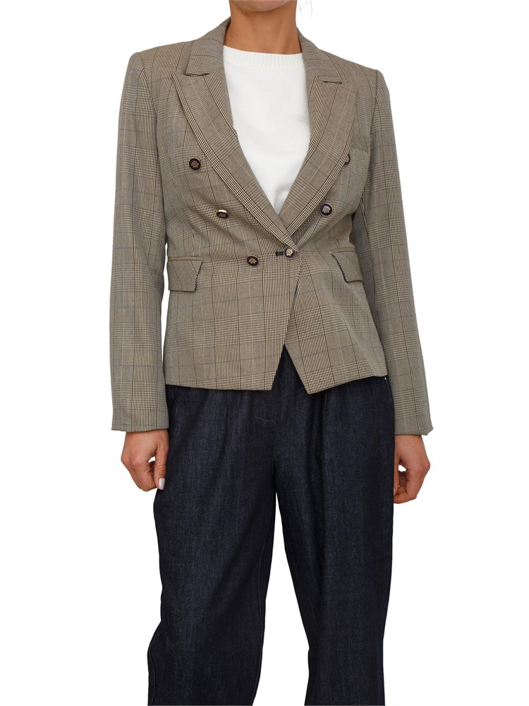 Giacca doppiopetto Ilyassa Kocca in misto viscosa tartan beige
