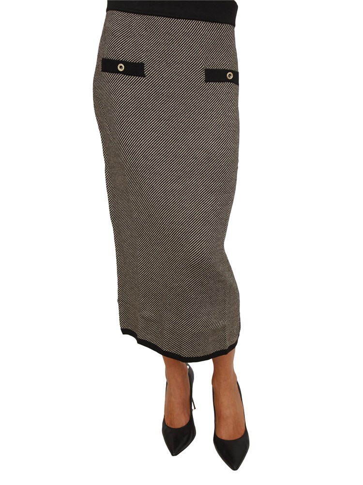 Gonna Erada Kocca in maglia lurex a righe nera e tortora