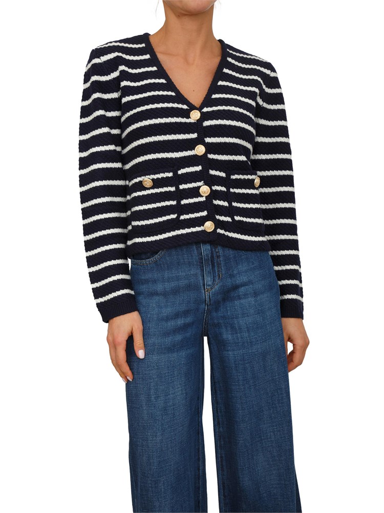 KOCCA Cardigan Camlost in misto lana blu a righe bianche