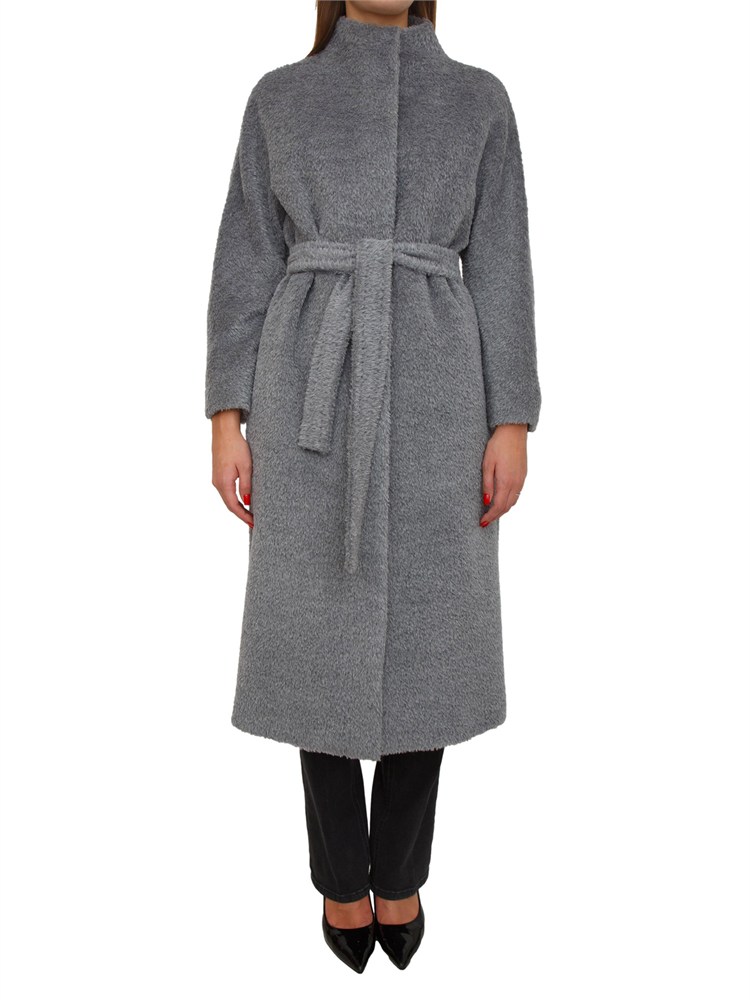 Cappotto Ferito di Max Mara in lana e alpaca effetto furry grigio
