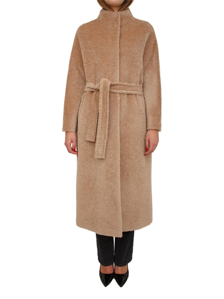 Cappotto Ferito di Max Mara in lana e alpaca effetto furry cammello
