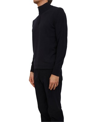 Maglia collo alto Corneliani con mezza zip in lana e cashmere blu in UOMO
