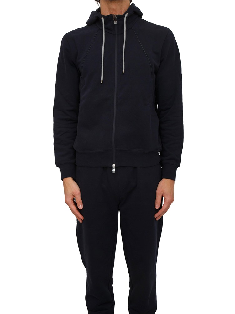 Felpa Corneliani in misto cotone blu con zip e cappuccio