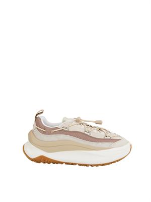 Sneakers Moon247 Xlace Moon Boot in pelle e tessuto beige in DONNA