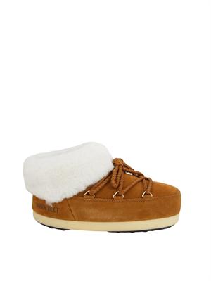 Stivali pantofole Mule EVX Moon Boot in pelle scamosciata cammello in DONNA