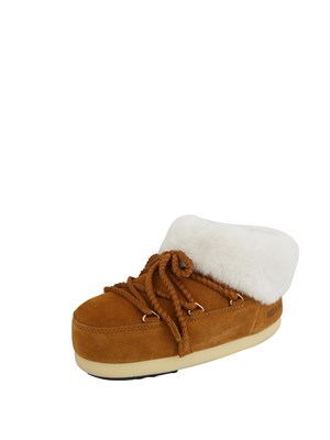 Stivali pantofole Mule EVX Moon Boot in pelle scamosciata cammello in DONNA