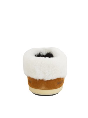 Stivali pantofole Mule EVX Moon Boot in pelle scamosciata cammello in DONNA