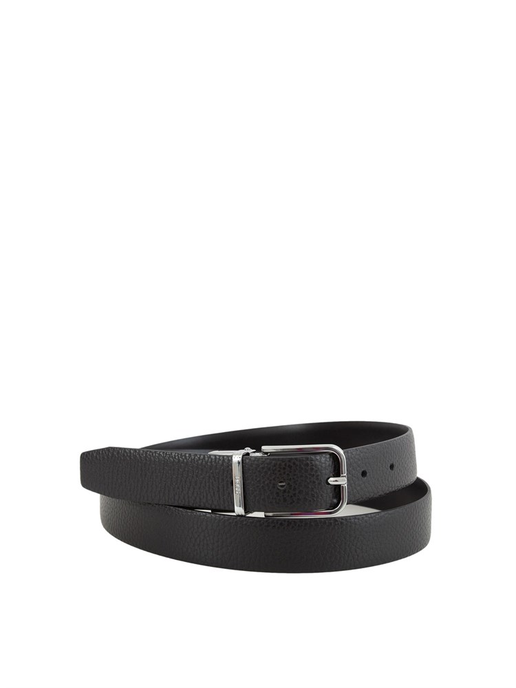 Cintura BOSS Uomo in pelle martellata nero reversibile