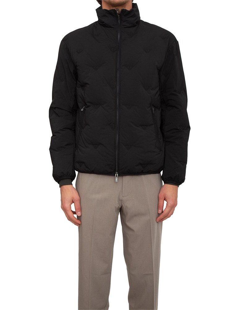 Giubbino Emporio Armani in nylon nero con intarsio micro aquile
