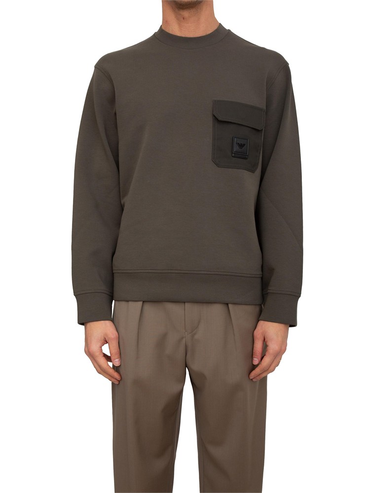 Felpa girocollo uomo Emporio Armani in double jersey verde