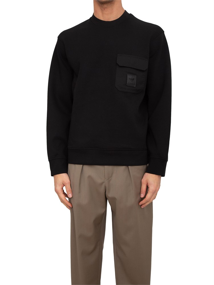 Felpa girocollo uomo Emporio Armani in double jersey nero