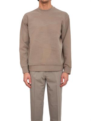Felpa girocollo uomo Emporio Armani in misto cotone beige e logo jacquard in UOMO