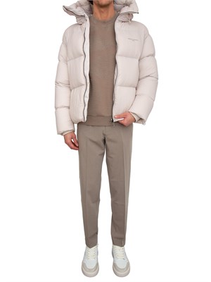 Felpa girocollo uomo Emporio Armani in misto cotone beige e logo jacquard in UOMO