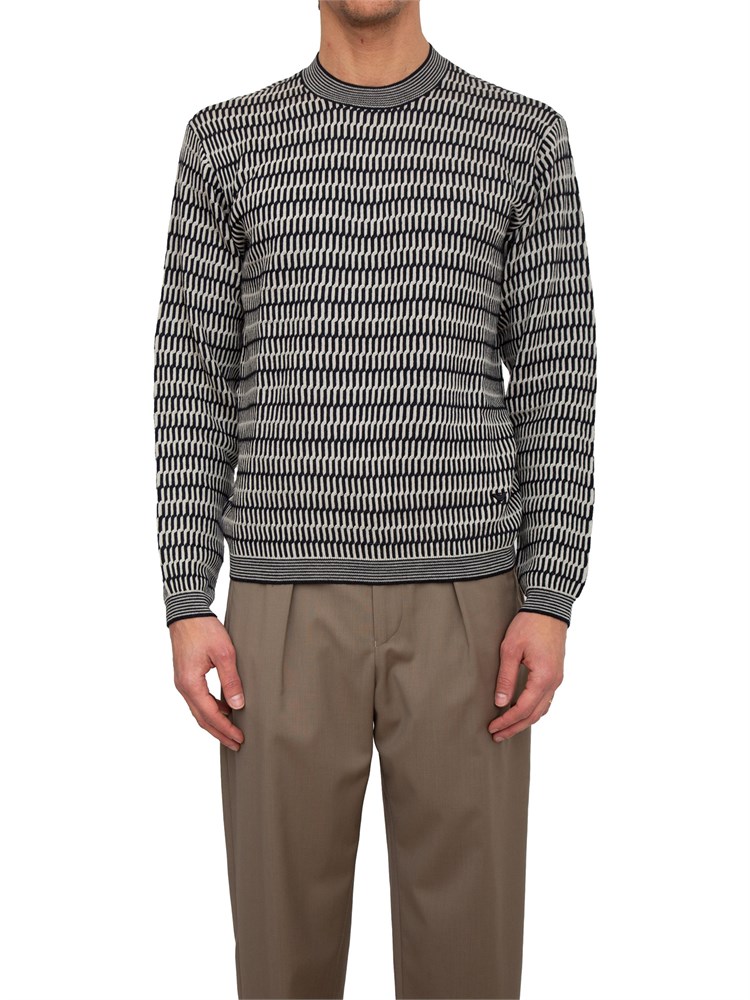 Maglia uomo Emporio Armani in pura lana vergine beige e blu