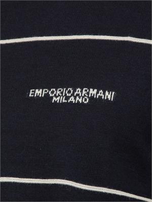 Maglia girocollo Emporio Armani in pura lana vergine blu con contrasti in UOMO