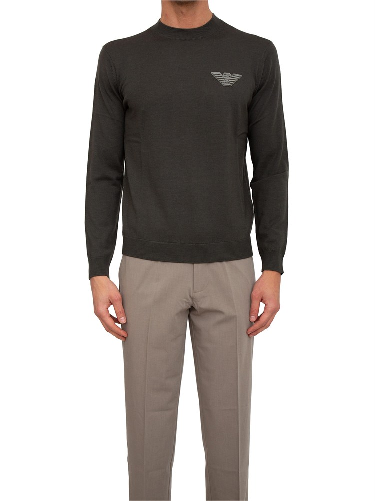 Maglia girocollo Emporio Armani in pura lana vergine verde