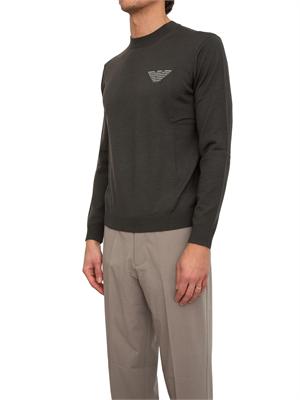 Maglia girocollo Emporio Armani in pura lana vergine verde in UOMO
