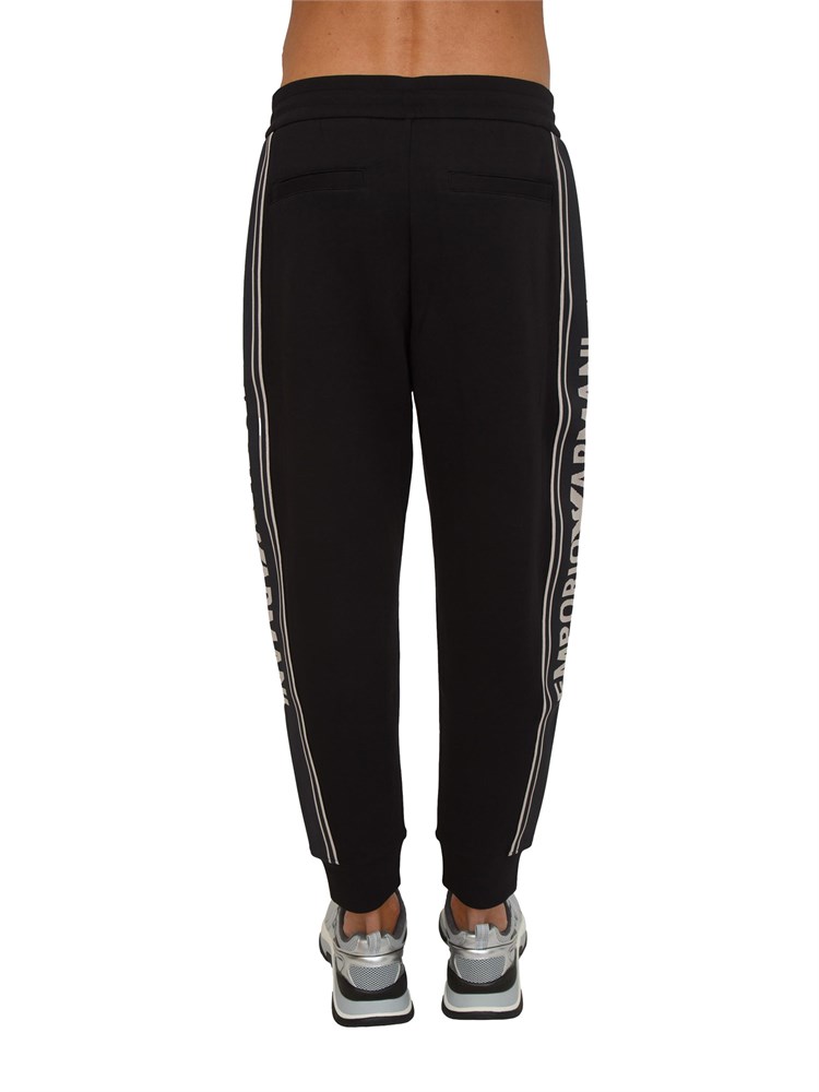 Pantaloni tuta uomo Emporio Armani in double jersey nero con logo jacquard